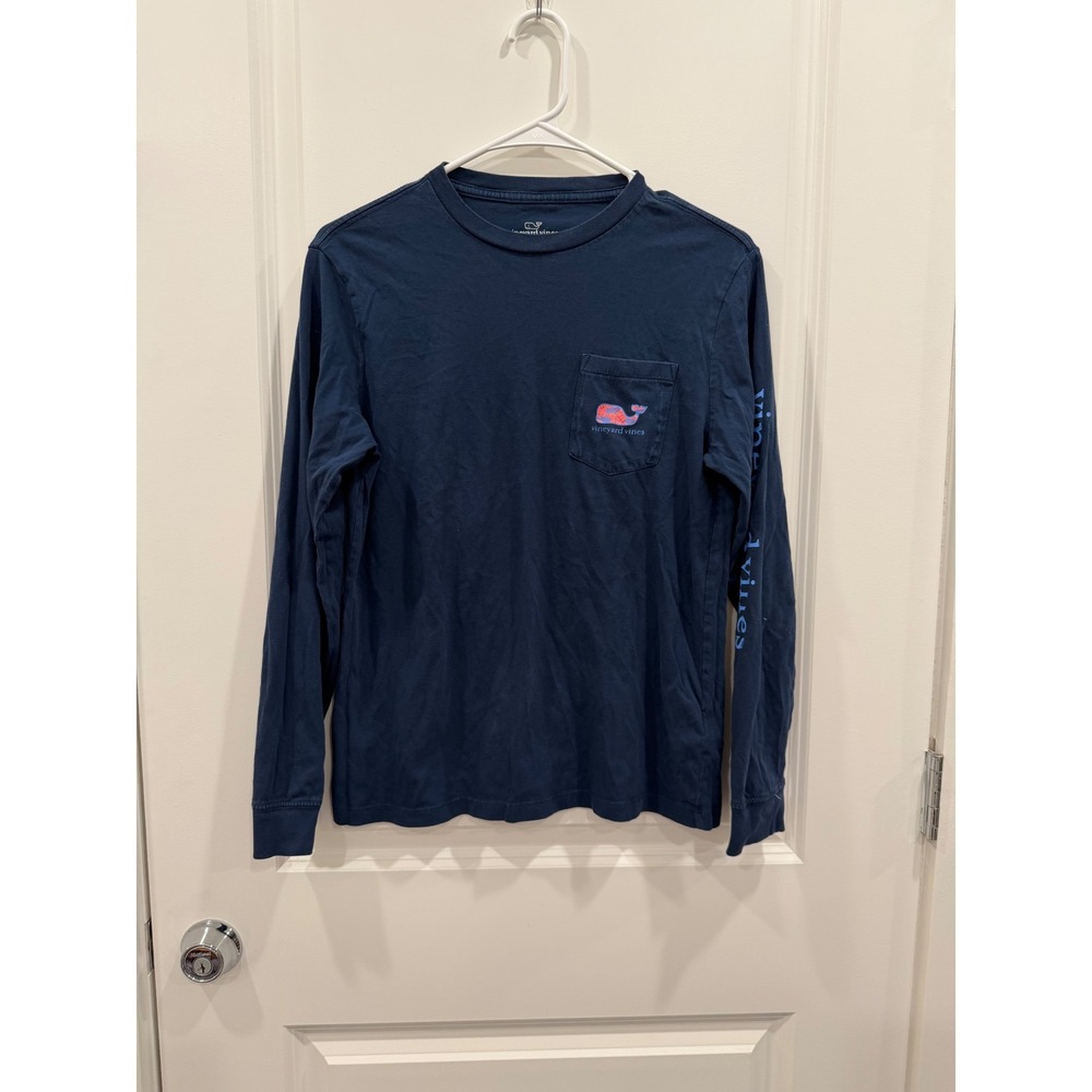 Vineyard Vines Boys Navy Blue Long Sleeve Whale Graphic Pocket T-Shirt Size L 14